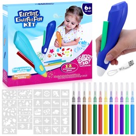 Airbrush Marker Kit for Kids | Rechargeable Airbrush Set, Including 12 Washable Marker Pen Sets, Spray Painting templates, Charging Cable, A Great Gift for Painting and Art Development