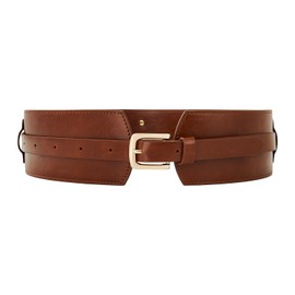 VICTORIA HYDE Leather Belt Women's Wide Belt Vintage Elastic Waist Belt Women's Belt with Golden Buckle, brown