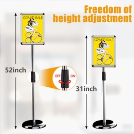 AceShow Sign Holder - 8.5 x 11 Inch Standing Floor Sign Stand for Vertical & Horizontal Sign Stand Displayed Pedestal Poster Holder, Snap Frame for School Church Business Show – Silver (6 Pack)