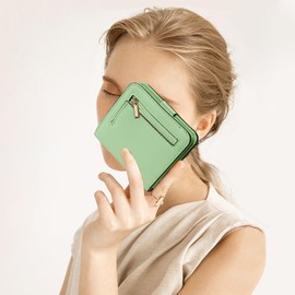 TANTOMI Women's Small Purse, Faux Leather Wallet with Multiple Card Slots, Mini Wallet for Credit Cards, Banknotes, Coins, Light mint, Minimal