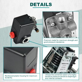 AUTOBABA Pressure Switch Compatible with Condor MDR 11/11 EA 26 AMPS 120/240 Volts 120-155 PSI 4 Port with Bleeder 220 Volts 110 Volts