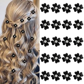 YISSION YISSION 20 Pcs Mini Black Flower Hair Clips with Rhinestone Cute Hair Pins Decorative Hair Clips Wedding Hair Barrettes Bridal Hair Accessories for Girls Women