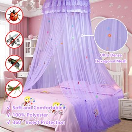 Betthimmel Mädchen Moskitonetz Bett Kinder Groß Mosquito Netz Bett Himmel für Babybett Hängendes Mückennetz Bett Prinzessin Hausbett Deko Teens Violett