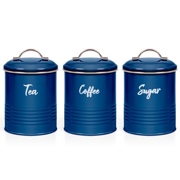 EHC Set of 3 Tea, Coffee and Sugar Kitchen Storage Containers Jars Set, Azzurri Blue