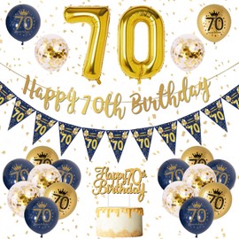 70th Birthday Decoration Men Blue Gold 70th Birthday Garland Banner, Birthday Decoration for Men 70, Navy Blue Gold Birthday Balloons 70, Confetti Balloons for Men 70th Birthday