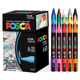 Posca Paint Art Markers, Set of 15 5M Medium Posca Markers with Reversible Tips, Set of Acrylic Paint Pens for Fabric, Metal, Glass, Rocks and Canvas