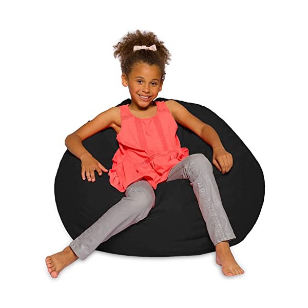 Posh Creations Bean Bag Chair for Kids, Teens, and Adults Includes Removable and Machine Washable Cover, Solid Black, 38in - Large