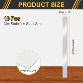 Sourcing Map 10 Pcs 304 Stainless Steel Metal Strip, 0.003"(0.08mm) Thick 1"x12"(25.4x310mm) Stainless Steel Flat Bar Gap Filler Trim Strip for DIY Craft Making