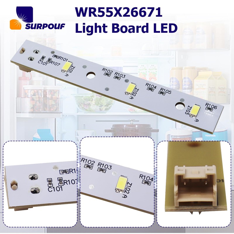 SURPOUF 2pcs WR55X26671Refrigerators LED Light Board Compatible With GE wr55X26671