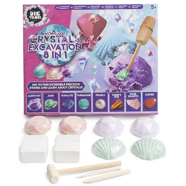 8 in 1 World of Crystals Excavation Kit Childrens Gemstone