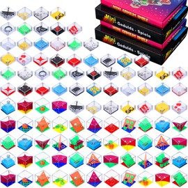 Lenwen 96 Pieces Brain Teaser Puzzle Mini Fidget Puzzle Cubes 3D Ball Maze Cube Puzzle Cubes Party Favor Games Challenge Decompression