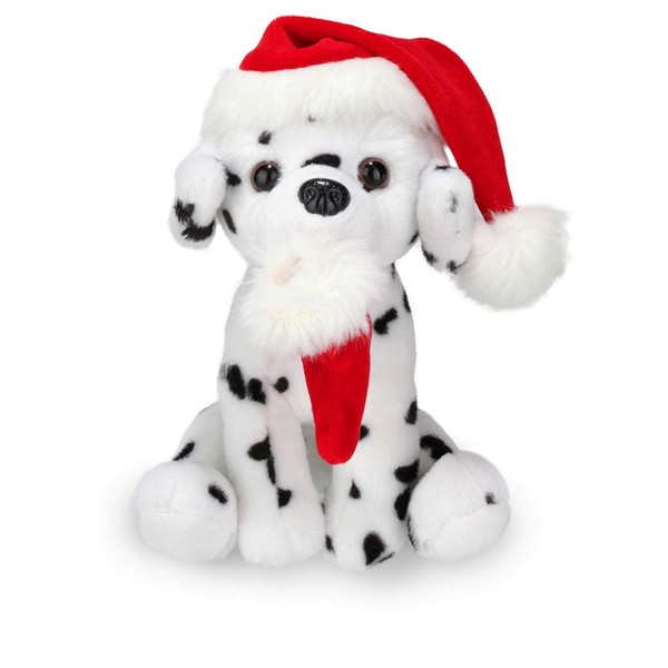 Plushland Xmas Pawpal with Santa Hat Stuffed Animals Plush Puppet Dog 8 Inches for Kids - A Perfect Christmas Day Gift on This Holiday for Babies (Dalmatian)