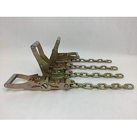 Safe 'n Secure 8 Point Heavy Duty BLACK Diamond Weave 18' Strap Kit for Rollback/Flatbed Tie Downs with 12" Chain Tail