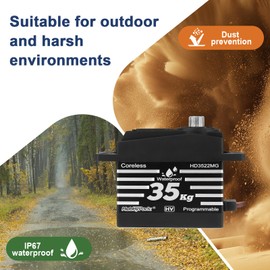 HobbyPark Waterproof 35KG Servo High Torque Metal Gear Digital Servo Motor for 1/8 1/10 1/12 RC Crawler Truck RC Car RC Basher Bashing Robot DIY Control Angle 180° HV (Coreless Motor)