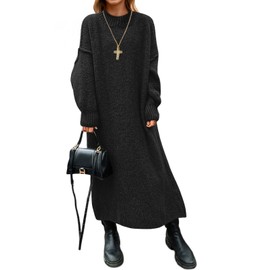 Saodimallsu Womens Oversized Sweater Dress Mock Neck Long Sleeve Casual Warm Chunky Knit Fall Winter Maxi Dresses Black