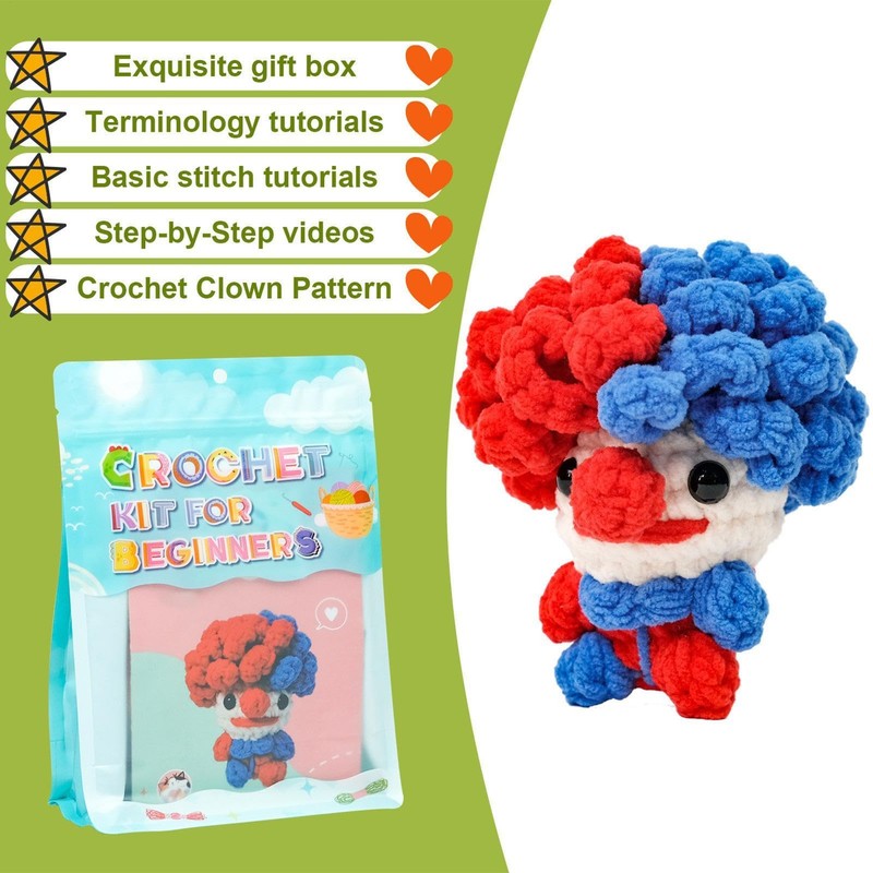 Knitting Kit with Yarn,Clown Crochet Kit Cute Start Kit |