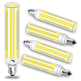 Megereet Updated Dimmable JDE11 120V 100W 120W Halogen Mini Candelabra Bulb Equivalent,T4 COB E11 Led Bulbs Dimmable,Daylight White 6000K,12W 1300LM JDE11 Ceiling Fan Light Bulbs,5 Packs