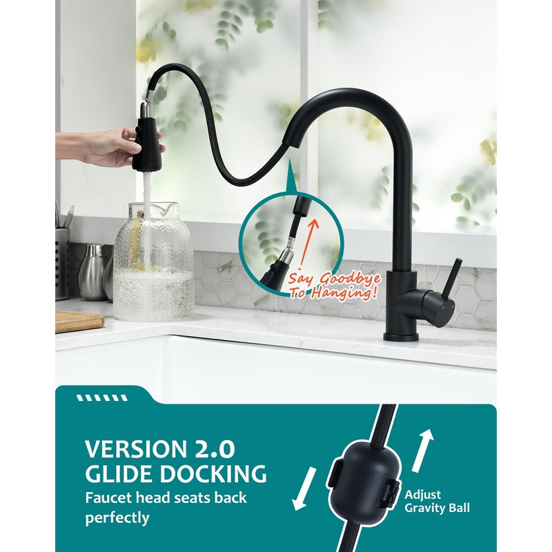 Black Kitchen Faucet with Pull Down Sprayer for RV Sink,
