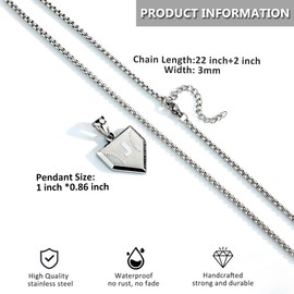 Initial A-Z Necklace for Men Stainless Steel Letter Shield Pendant Box Chain 22+2 inch Inspirational Baseball Home Plate Necklace Baseball Jewelry Gift for Men(S-R)