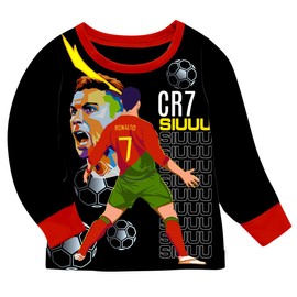 Boys Pyjamas Ronaldo No.7 Fans Cotton Homewear Pajama Set Long Sleeve Casual Football Nightwear Pjs Set (UK, Age, 12 Years, 13 Years, Regular, Red)