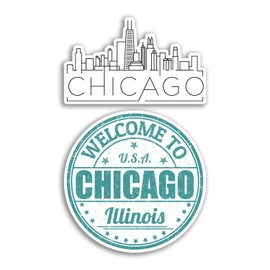 2 x 10cm Wide Chicago Vinyl Stickers - Illinois America USA States Skyline Holiday Travel Gift #78548