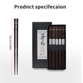 Elegant Printed Wooden Japanese Chopsticks – Fancy, Reusable Chopstick Set for Dining & Gifts(Wood Red) (Black)