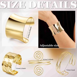 Masedy 4PCS Gold Arm Cuff Bracelets for Women Chunky Open Wrap Cuff Bracelet Set Adjustable Upper Arm Bracelet Bangle Statement Bracelet Minimalist Irregular Armband Coil Swirl Arm Jewelry Gold B