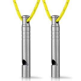 TISUR Titanium Emergency Whistle,120db Safety Whistle with Lanyard,Outdoor Survival Small Whistle for Life Saving,Hiking,Pets Training,Coach Sports (Gray-2PCS)