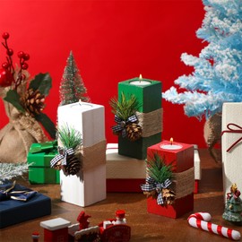 Sliner 3 Pcs Christmas Candle Holders with Candles Wooden Xmas Tealight Candle Holders Decorations Red White Green Votive Wood Candlestick for Christmas Table Centerpiece Decor Xmas Gifts