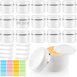 50 Piezas Envases Muestras Pomadero Cosmetico Viaje Tapa de Rosca, Forro de Polipropileno, Incluye Pegatina y Cuchara Pequeña, Para Cosméticos/Gel/Pasta/Lociones