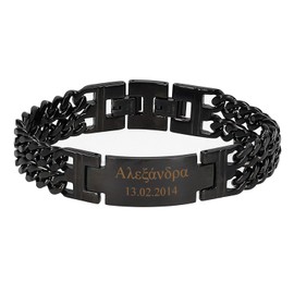 aplusashop ID Stainless Steel Bracelet with Engraving of Choice Double Curb Bracelet Solid 4 Colours, Polished 316L stainless steel