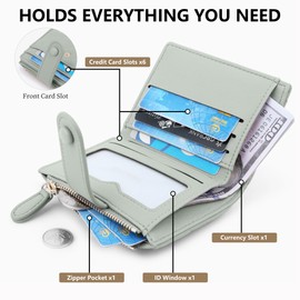 Linpr Small Wallet Women, Bifold RFID Blocking Card Holder for Girls Ladies, PU Leather Slim Bifold Compact Wallets Coin Purse with ID Window Zipper Coin Pocket (Green)