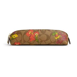 Coach Womens Pencil Case In Signature Canvas Leather (IM/Khaki Multi With Floral Print)