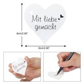 jijAcraft Pack of 100 Heart Gift Tags Made with Love, 6 cm Wedding Pendants, White Kraft Paper Labels with 20 m Jute Cord, for Valentine's Day, Christmas Gift Wrapping