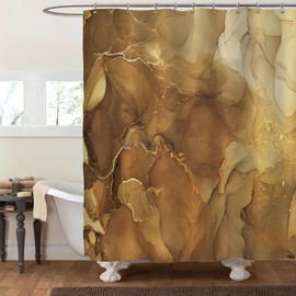 Gibelle Brown Shower Curtain, Abstract Marble Fabric Shower Curtain for Bathroom, Modern Ombre Watercolor Ink Art Shower Curtain Set with Hooks, 72 x 72