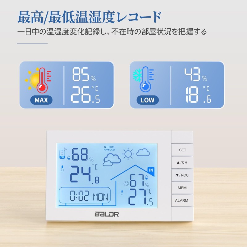Thermometer/Hygrometer, Indoor/Outdoor, Digital Thermometer, Hygrometer, Wireless, High Precision, Weather Forecast,