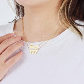 2 Pcs Angel Number Necklaces for Women Gold Stainless Steel Necklace 111 222 333 444 555 666 777 888 999 000 Pendant Necklace Old English Numerology Necklace