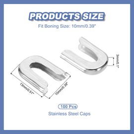 PATIKIL 100Pcs 10mm 2/5inch Width Spiral Boning Tips for Sewing, Galvanized Carbon Steel Corset Boning Tips Covers End Cap for Costume Bridal Dress, Silver Tone