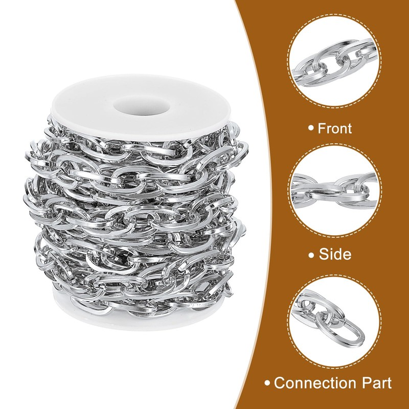sourcing map 9.8Feet Aluminum Link Chain, Link Cable Chain Flat