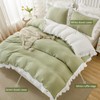 3 Pieces Green White Ruffle Frills Design Bedding Sets for