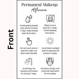 PMU Permanent Makeup Eyebrow Aftercare Card | 50 pack 2 x 3.5 Inch business card size | Tattoo Aftercare for Brow Microblading and Lip Blush, White & Black