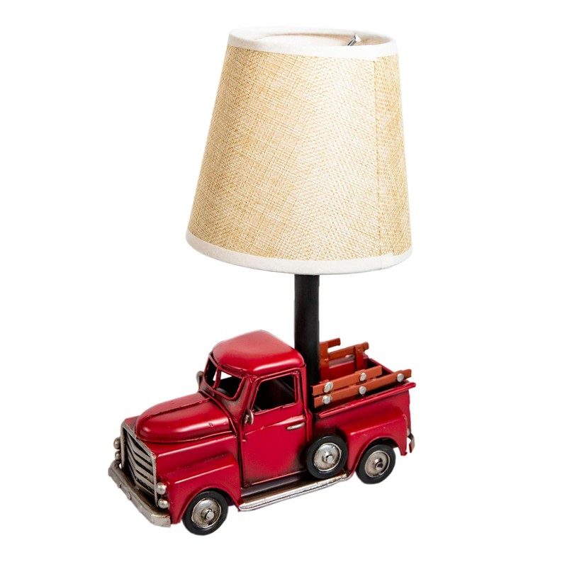 YCHTEWY-Unique Rustic Red Vintage Truck USB Table Lamp with Burlap