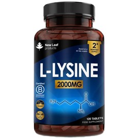 L-Lysine Tablets 2000mg - High Strength L-Lysine Nutritional Supplements - Essential Amino Acid L Lysine - Vegan Lysine Tablets 2 Month Supply Made in The UK by New Leaf