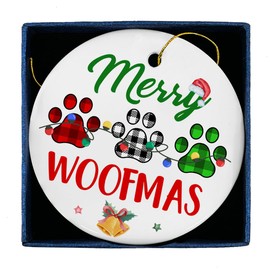 Merry Woofmas Ceramic Ornament Funny Gifts for Dog Lovers Dog Mom Vet, Christmas Ornament