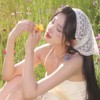White Elegant Women Lace Flower Triangle Headband Summer Sunproof Lace