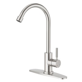 CREA Brushed Faucet for Kitchen Bar Outdoor Sink 1 Hole 3Holes(with Deck Plate)，High Arc 360°Swivle Single Handle Tap Brushed 304 Stainless Steel