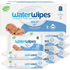WaterWipes Plastic-Free Original Baby Wipes, 99.9% Water Based Wipes, Unscented - 60 Count (Pack of 9)