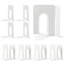 HappyHapi Book Ends, Non-Skid Metal Bookend Supports for Shelves, Heavy Duty Book End, Office Book Stopper, 6 x 5 x 6 Inches, 14 Pieces / 7 Pairs (White)