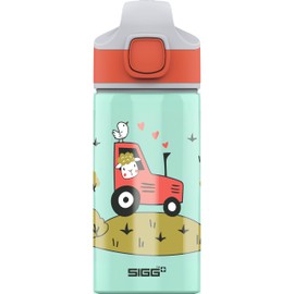 Sigg - Aluminium Kids Water Bottle - Miracle Tractor Farm - With Straw - Leakproof - Lightweight - BPA Free - Climate Neutral Certified - School & Sports - Light green - 0.4L