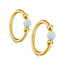 MODRSA 18g Opal Nose Ring Opal Nose Hoop Clicker Gold Nose Ring Hoop for Women Cartilage Hoop Earring Cartilage Hoop Helix Hoop Earring Opal White Daith Earring Hoop 10mm Hinged Nose Ring